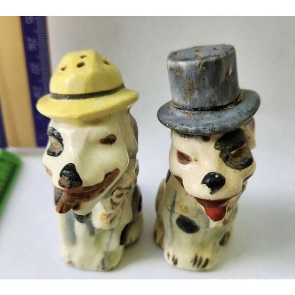 VINTAGE MID-20th CENTURY COMIC DOGS SMOKING CIGARS SALT & PEPPER SHAKERS - JAPAN - Picture 5 of 6